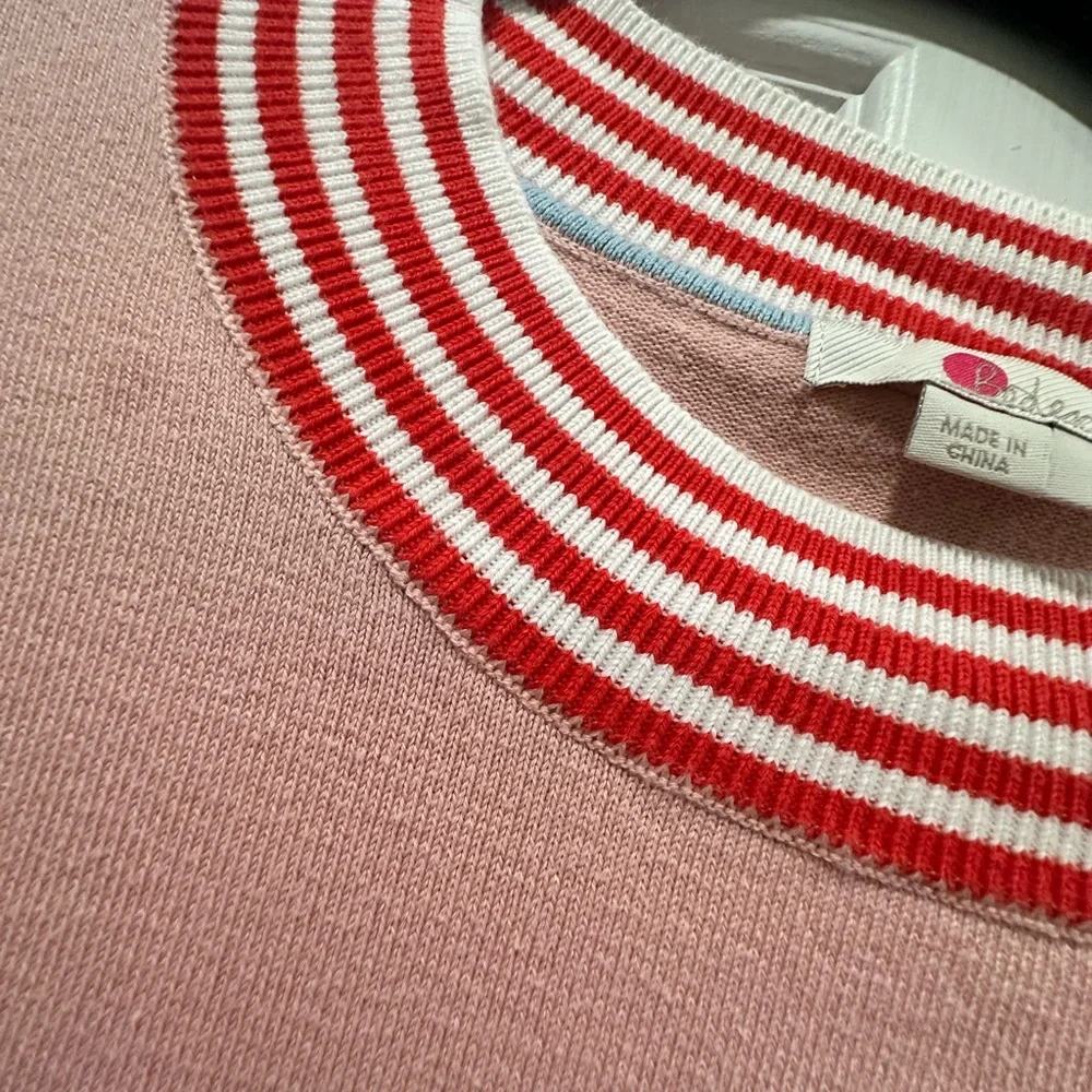 Boden Pink Crew Neck Sweater with Striped Trim - Picture 3 of 5